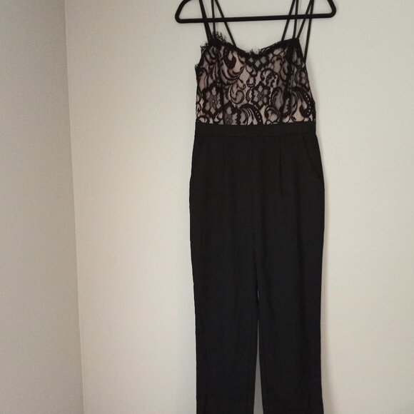 NAANAA BLACK JUMP SUIT ALL-IN-ONE WITH BLACK LACE BODICE WITH STRAPS SZ M - Picture 1 of 5